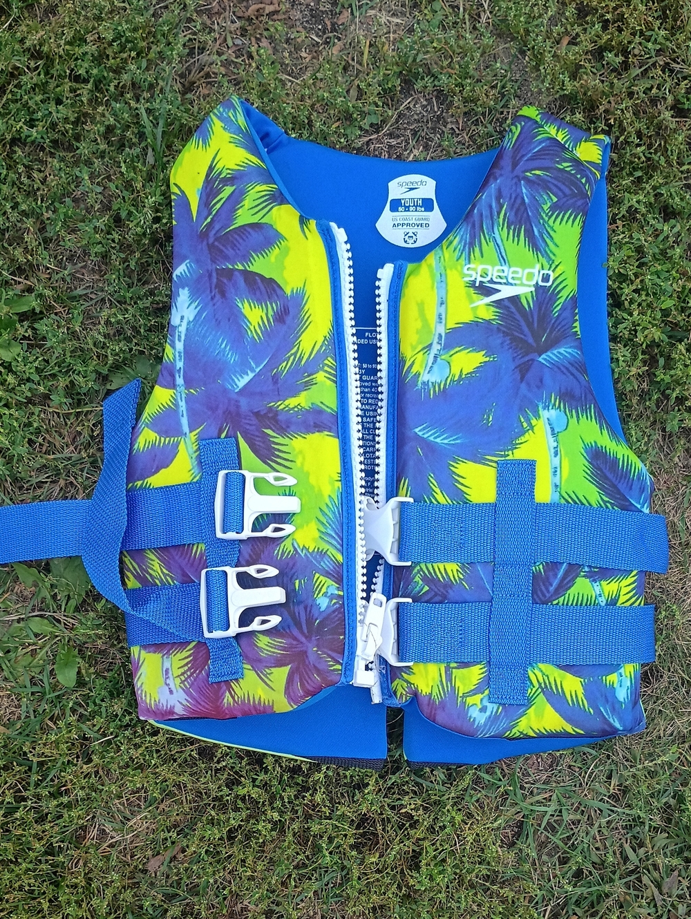 Speedo Youth Blue and Yellow Palm-Print Swim Vest
